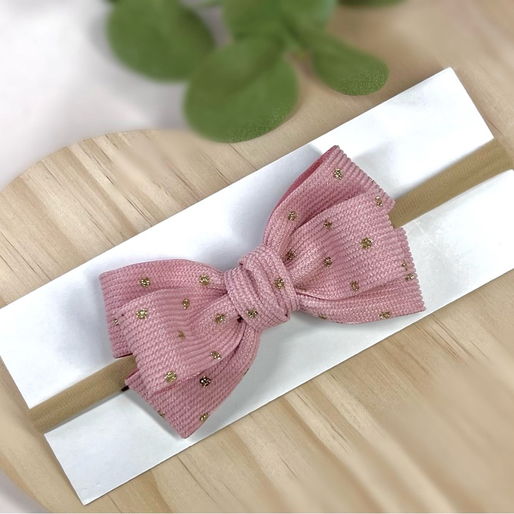 Charming Pink Hair Bow with Gold Dots